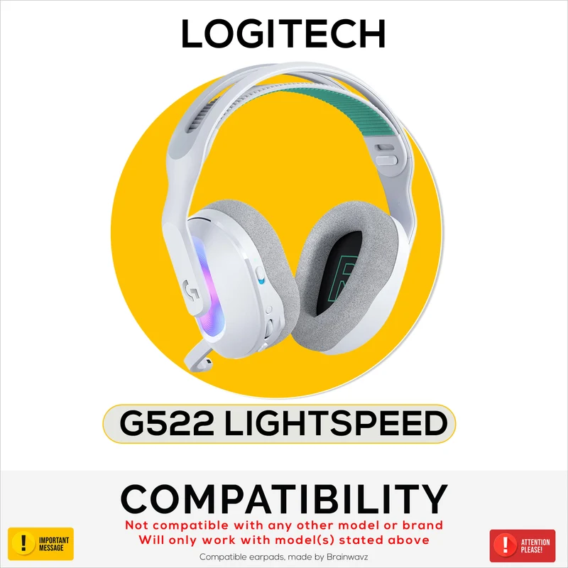 Cuscinetti auricolari in tessuto a rete per cuffie Logitech G522 Lightspeed, tessuto a rete traspirante e memory foam di alta qualità: più spessi, più comodi e più durevoli