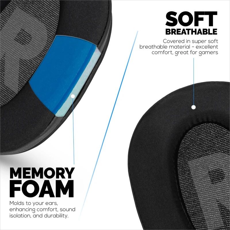 Cuscinetti auricolari ibridi per cuffie Logitech G Pro, G Pro X, G Pro X 2 e G Pro X SE. Cuscinetti da gioco in gel rinfrescante con tessuto super morbido e memory foam spesso.