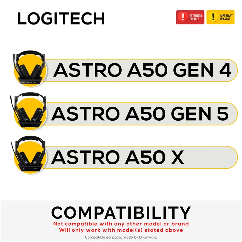 Cuscinetti auricolari di ricambio per cuffie Logitech Astro A50 GEN4, A50 GEN5 e A50X. Morbida pelle PU con memory foam di alta qualità.