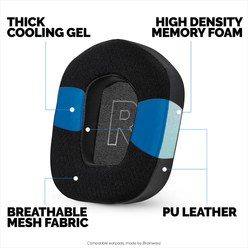 Cuscinetti auricolari ibridi per cuffie Logitech G733, G335 e G535, gel rinfrescante, tessuto super morbido e memory foam più spesso