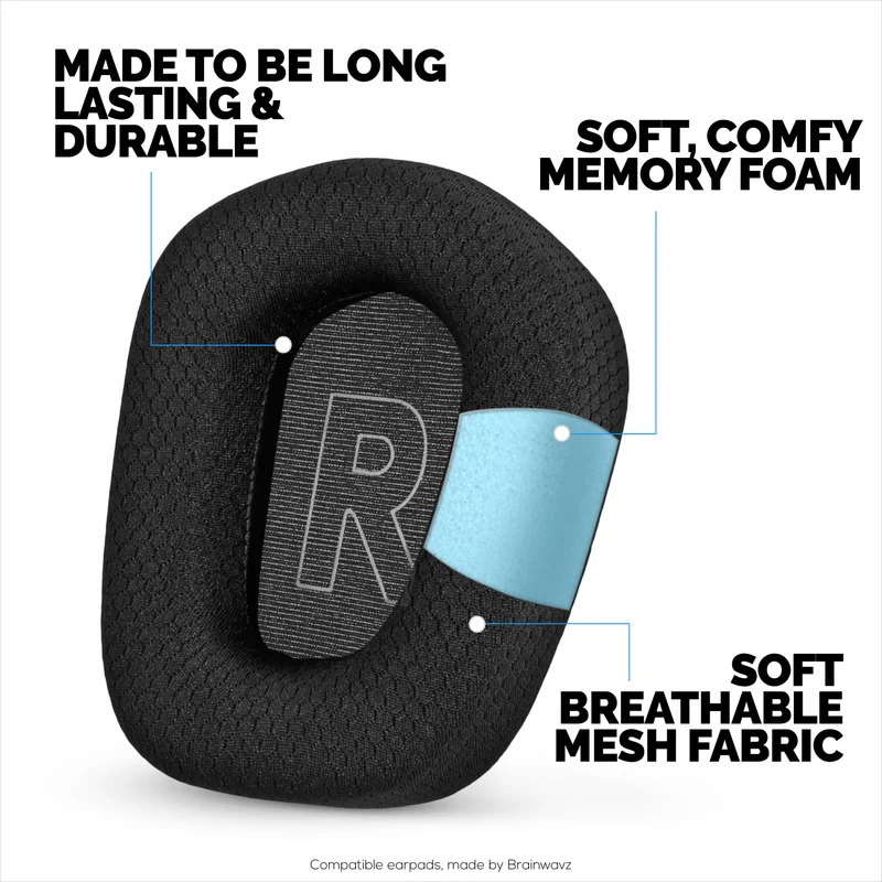 Mga Earpad na may Mesh Fabric para sa Logitech G733, G335 at G535 Headset, Breathable Mesh Fabric at High-Grade Memory Foam