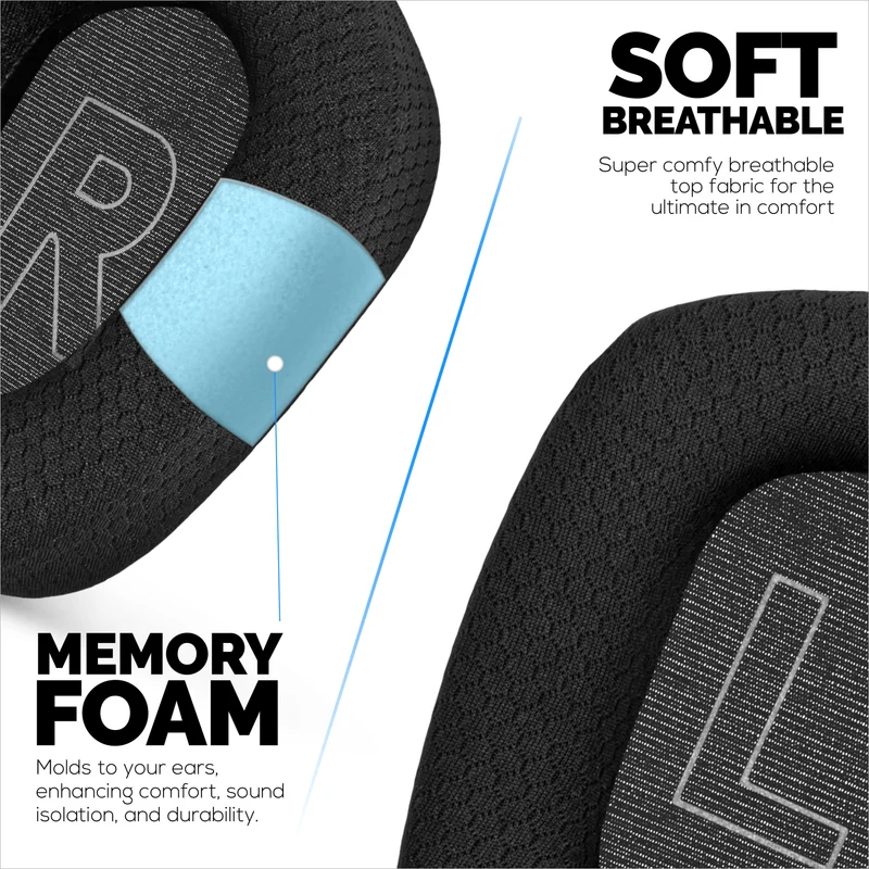 Mga Earpad na may Mesh Fabric para sa Logitech G733, G335 at G535 Headset, Breathable Mesh Fabric at High-Grade Memory Foam