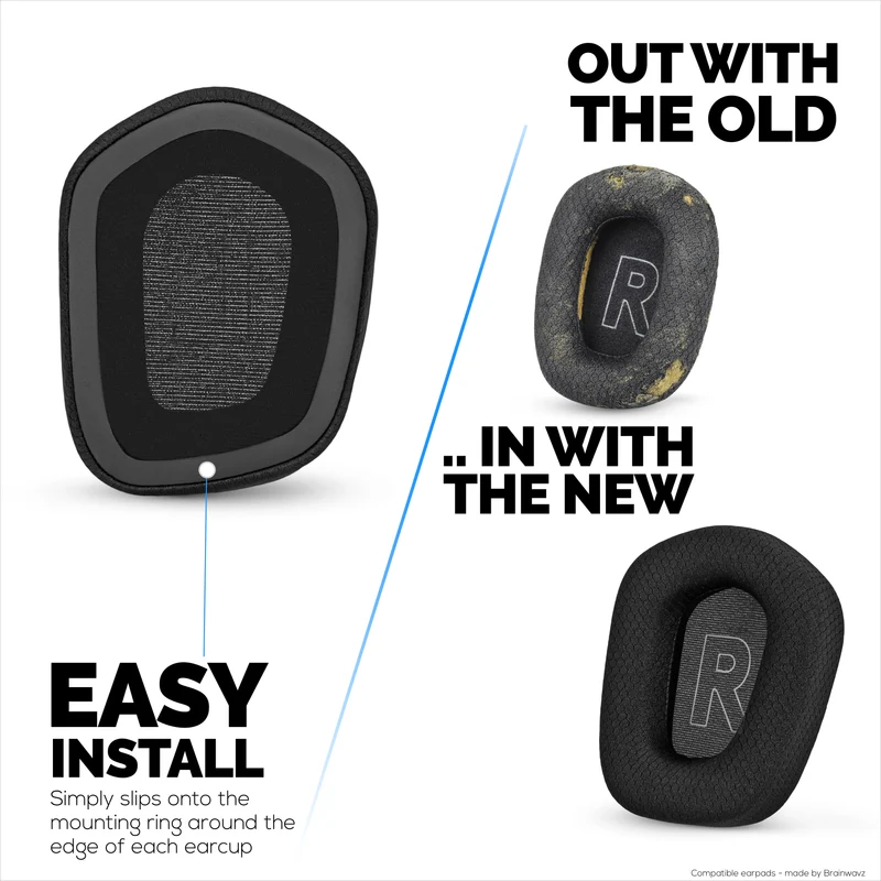 Mga Earpad na may Mesh Fabric para sa Logitech G733, G335 at G535 Headset, Breathable Mesh Fabric at High-Grade Memory Foam