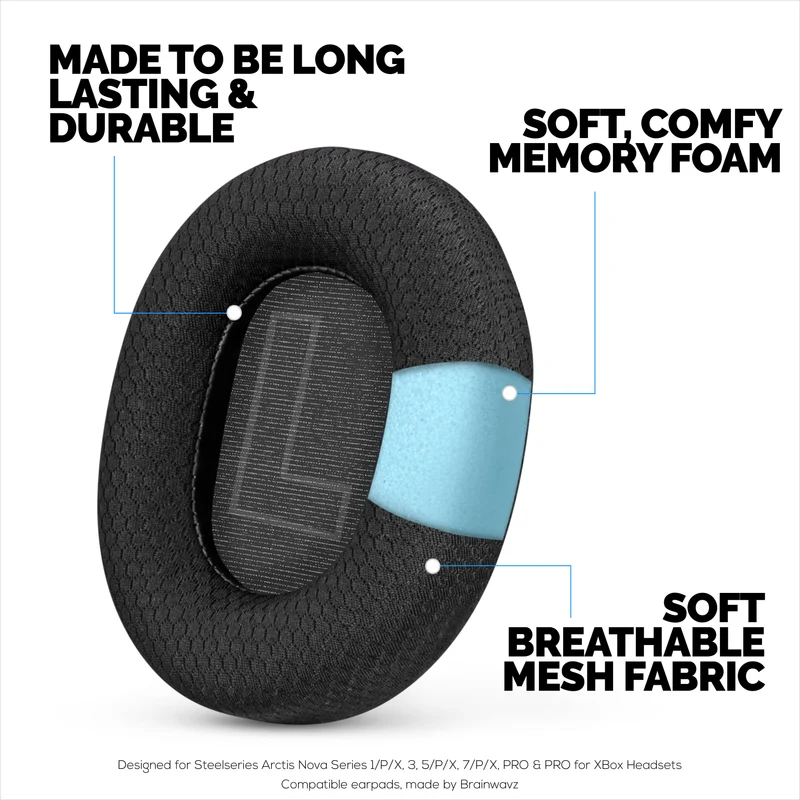 Mga Earpad na gawa sa Tela para sa Steelseries Arctis Nova Series 1/P/X, 3, 5/P/X, 7/P/X, PRO at PRO para sa mga XBox Headset, Nakahihingang Mesh na Tela at Mataas na Gradong Memory Foam