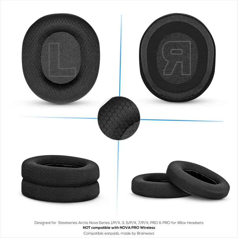 Mga Earpad na gawa sa Tela para sa Steelseries Arctis Nova Series 1/P/X, 3, 5/P/X, 7/P/X, PRO at PRO para sa mga XBox Headset, Nakahihingang Mesh na Tela at Mataas na Gradong Memory Foam