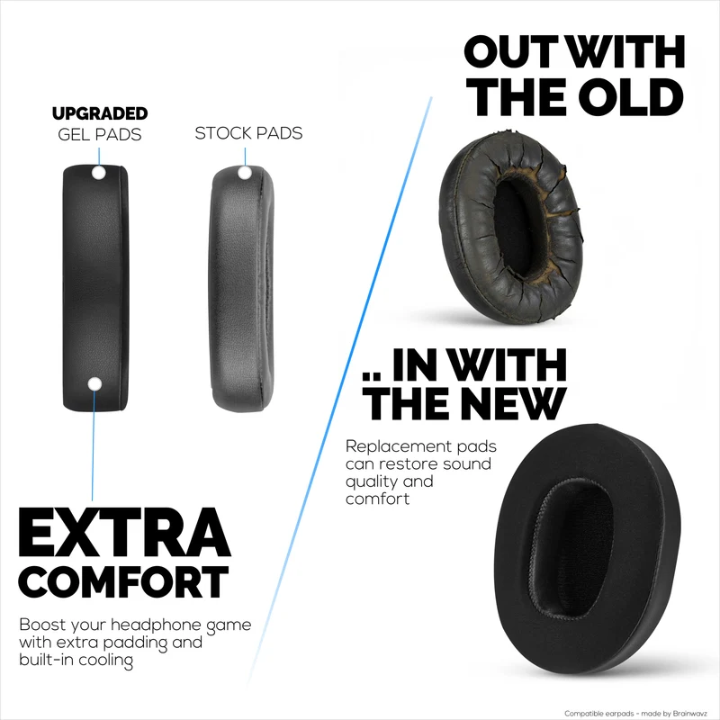 Cuscinetti auricolari ibridi per Skullcandy Crusher Wireless, Hesh 3/ANC/EVO, Venue ANC e altri. Cuscinetti da gioco in gel rinfrescante con tessuto super morbido e memory foam spesso.