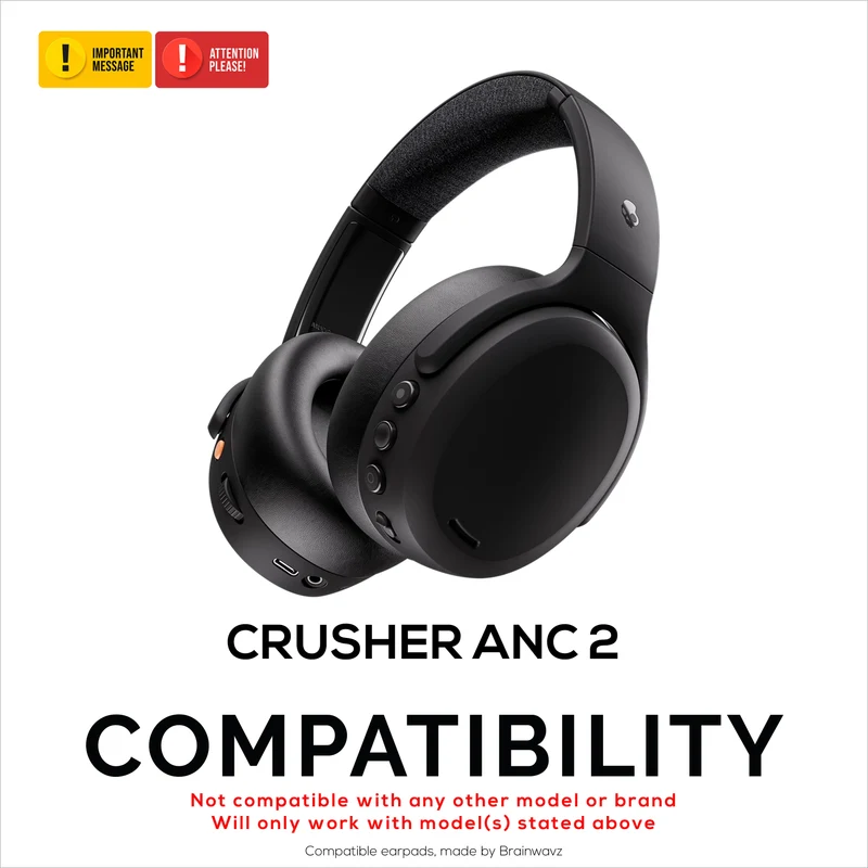 Cuscinetti auricolari di ricambio per cuffie Skullcandy Crusher ANC 2. Morbida pelle PU con memory foam di alta qualità per maggiore comfort e durata.