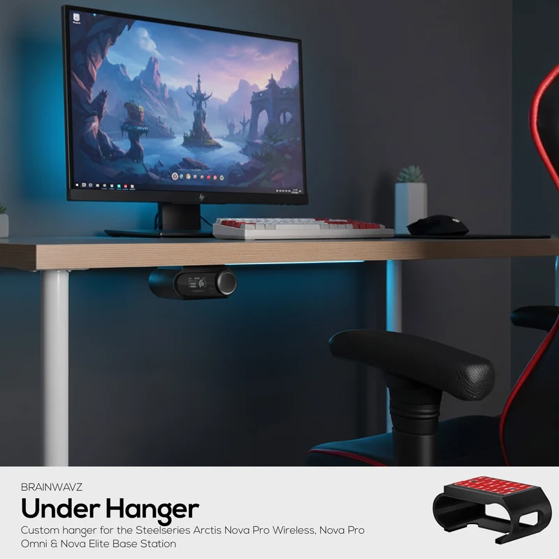 Pang-ilalim na Mount sa Mesa para sa SteelSeries Arctis Nova Pro Wireless, Nova Pro Omni at Nova Elite Base Station – Ligtas na Pagkakasya, Madaling Pagkabit gamit ang mga Turnilyo o VHB Tape