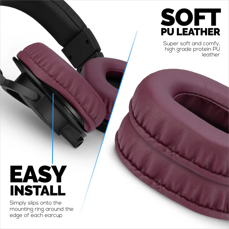 Mga Kapalit na Earpad para sa ATH-M50X, M50xBT, M50RD, M40X, M30X, M20X Audio Technica Headset. Malambot na PU Leather na may Memory Foam para sa Labis na Kaginhawahan at Katatagan