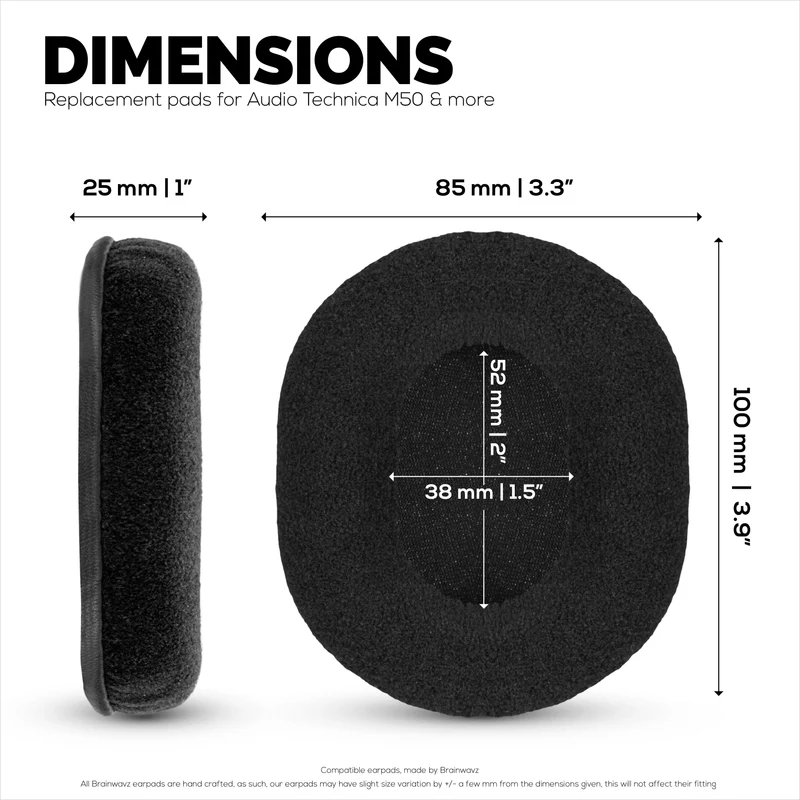 Mga Kapalit na Velor Earpad para sa Audio Technica ATH-M50X, M50xBT, M50RD, M40X, M30X, M20X Headset. Soft Velor at Memory Foam para sa Labis na Kaginhawahan