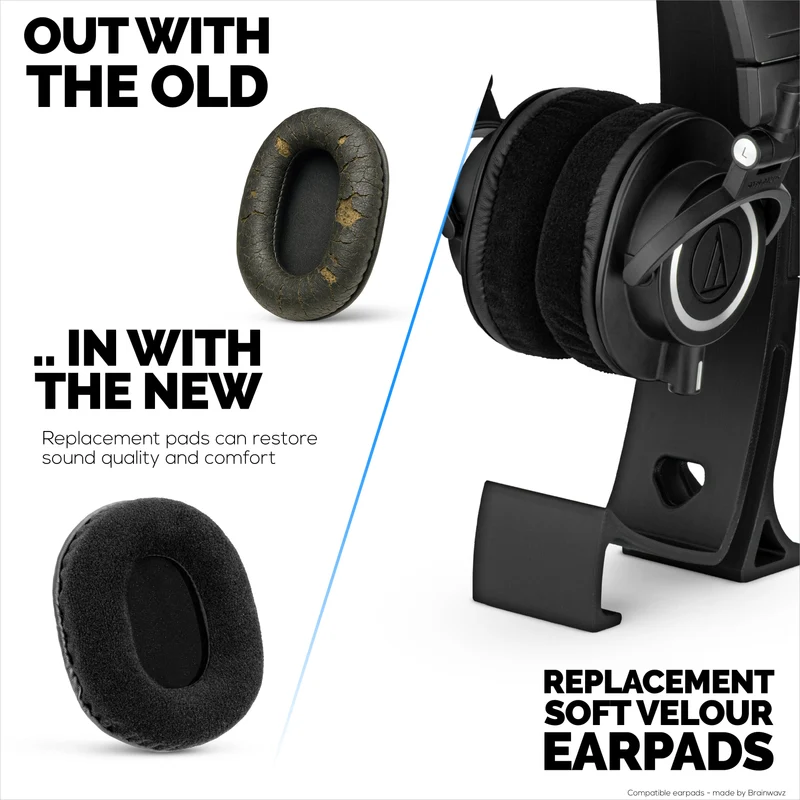 Mga Kapalit na Velor Earpad para sa Audio Technica ATH-M50X, M50xBT, M50RD, M40X, M30X, M20X Headset. Soft Velor at Memory Foam para sa Labis na Kaginhawahan