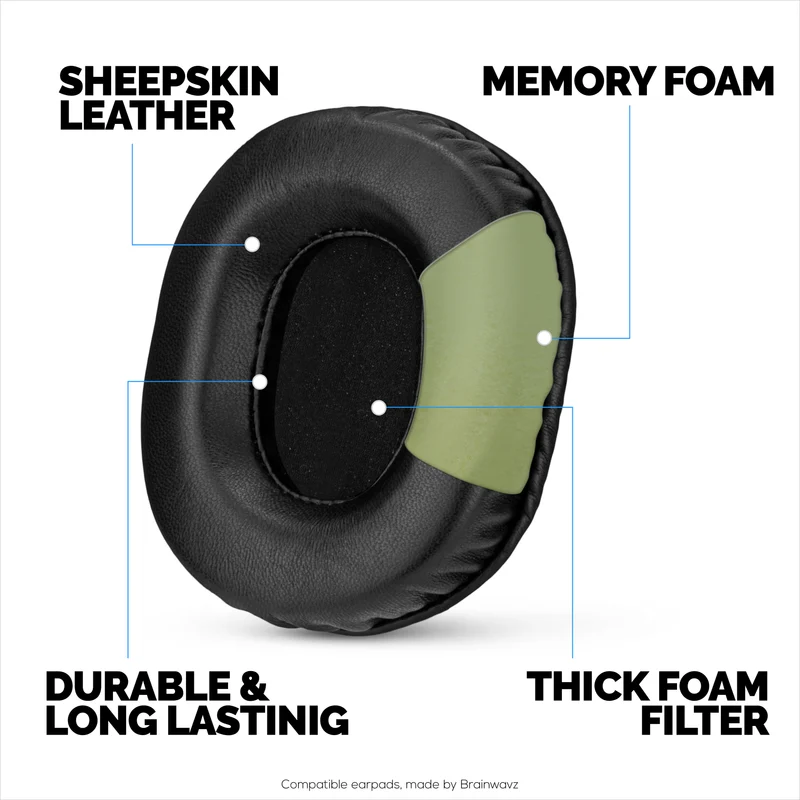 Mga Kapalit na Sheepskin Earpad para sa Audio Technica ATH-M50X, M50xBT, M50RD, M40X, M30X, M20X Headset. Malambot na Tunay na Balat at Memory Foam