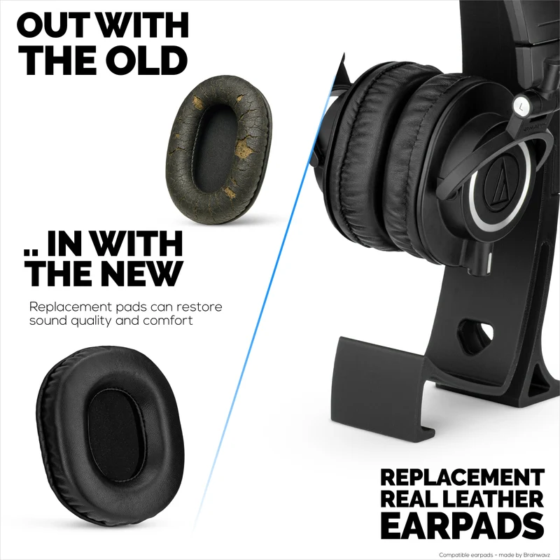 Mga Kapalit na Sheepskin Earpad para sa Audio Technica ATH-M50X, M50xBT, M50RD, M40X, M30X, M20X Headset. Malambot na Tunay na Balat at Memory Foam