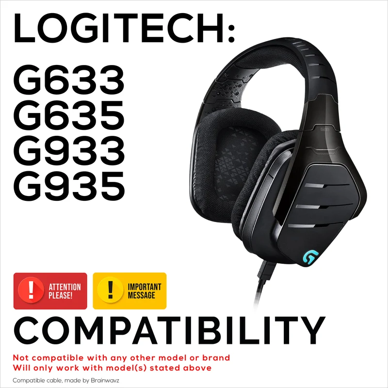 Kapalit na Audio Cable na Compatible sa Logitech G633, G635, G933, G935 – Inline Mic/Remote na may Mute at Volume Control – Nylon Braided Gaming Headset Cord