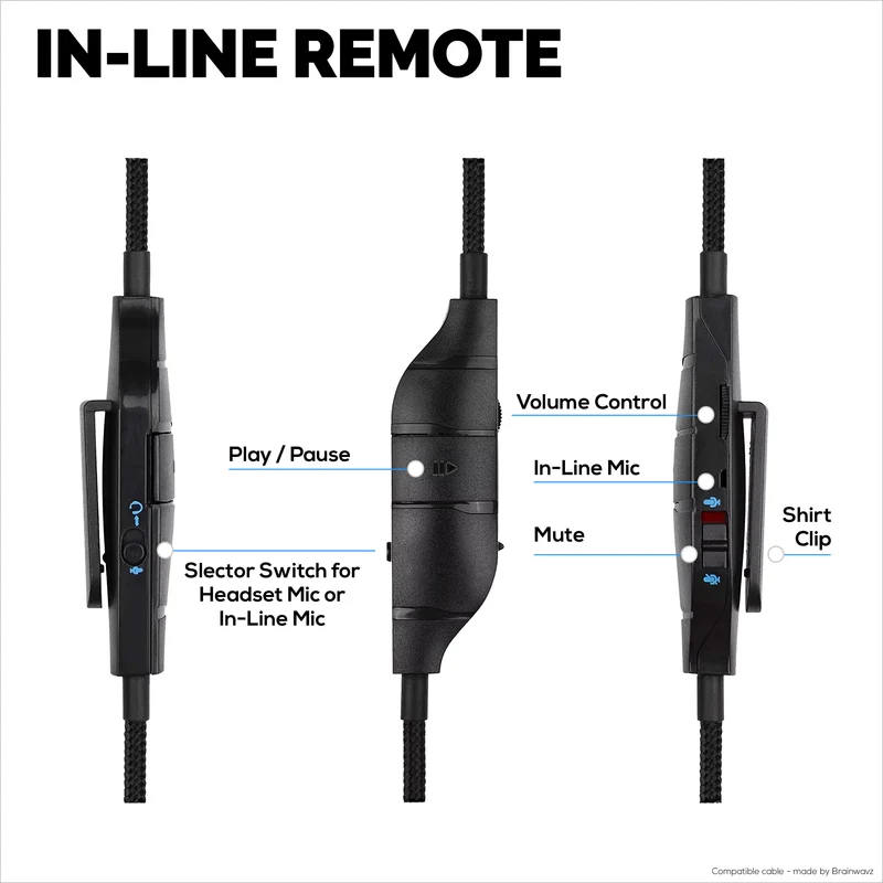 Kapalit na Audio Cable na Compatible sa Logitech G633, G635, G933, G935 – Inline Mic/Remote na may Mute at Volume Control – Nylon Braided Gaming Headset Cord