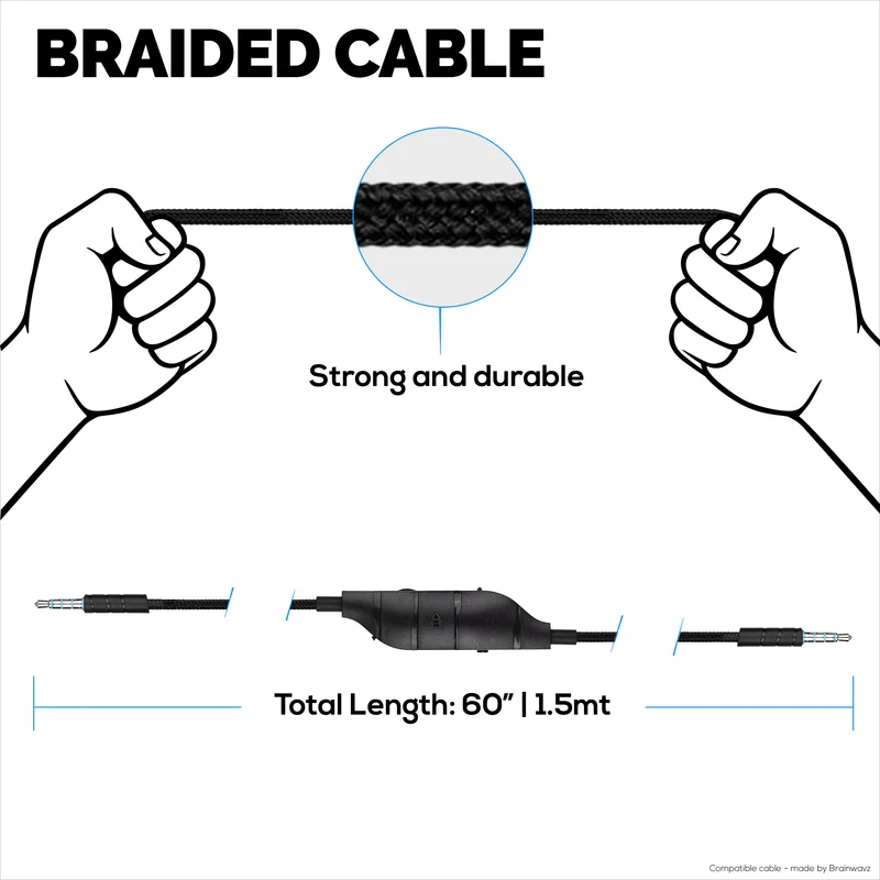 Kapalit na Audio Cable na Compatible sa Logitech G633, G635, G933, G935 – Inline Mic/Remote na may Mute at Volume Control – Nylon Braided Gaming Headset Cord
