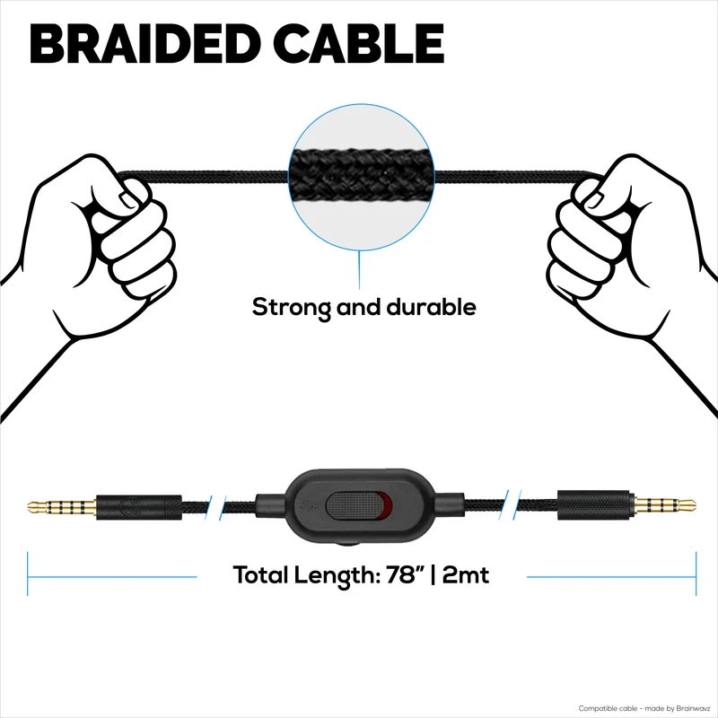 Kapalit na Audio Cable na Compatible sa Logitech G Pro, G Pro X, G433, G233 – Inline Remote na may Mute at Volume Control