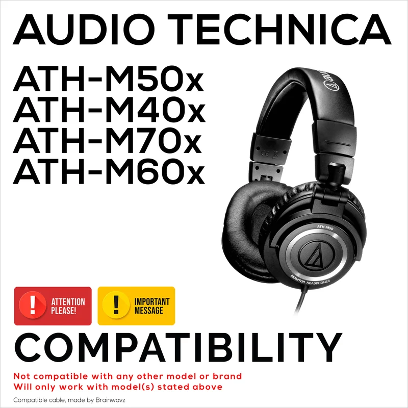 Coiled Replacement Audio Cable Compatible sa Audio-Technica ATH-M50x, M40x, M70x, M60x – 2.5mm hanggang 3.5mm Gold-Plated Jack na may 6.5mm Adapter