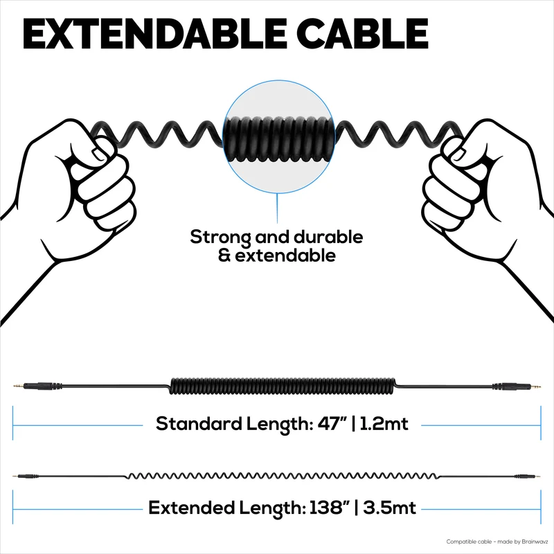 Coiled Replacement Audio Cable Compatible sa Audio-Technica ATH-M50x, M40x, M70x, M60x – 2.5mm hanggang 3.5mm Gold-Plated Jack na may 6.5mm Adapter