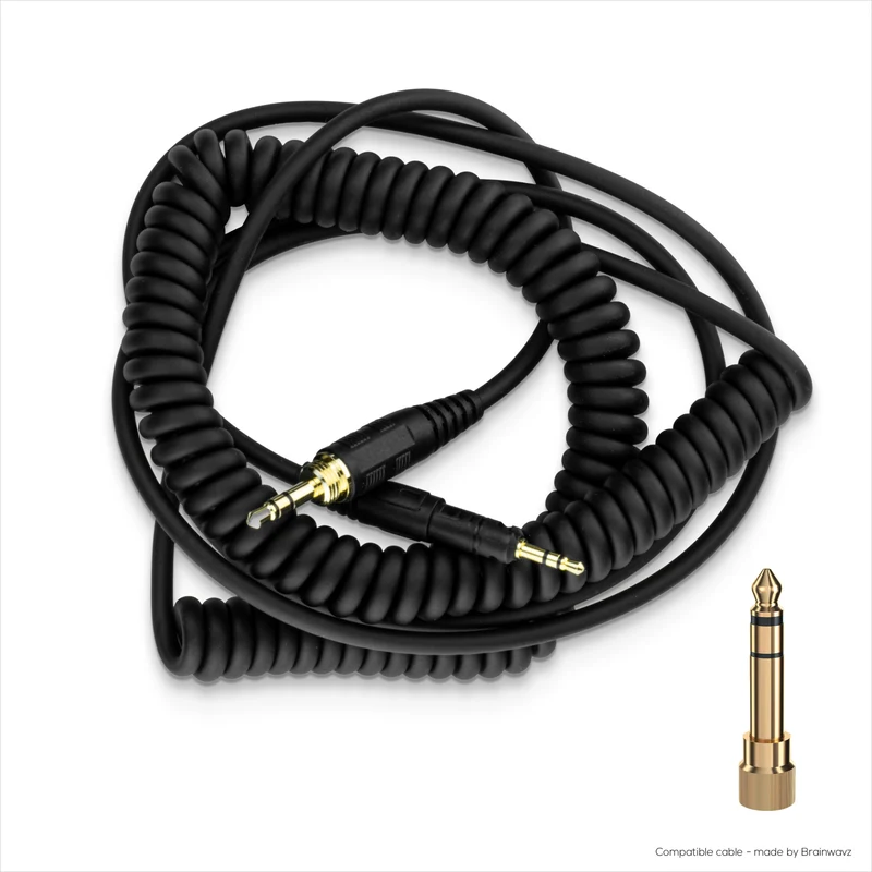 Coiled Replacement Audio Cable Compatible sa Audio-Technica ATH-M50x, M40x, M70x, M60x – 2.5mm hanggang 3.5mm Gold-Plated Jack na may 6.5mm Adapter