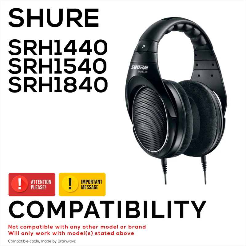 Kapalit na Audio Cable Compatible sa Shure SRH1440, SRH1540, SRH1840 Headsets – MMCX hanggang 3.5mm Gold-Plated Connectors na may 6.5mm Adapter