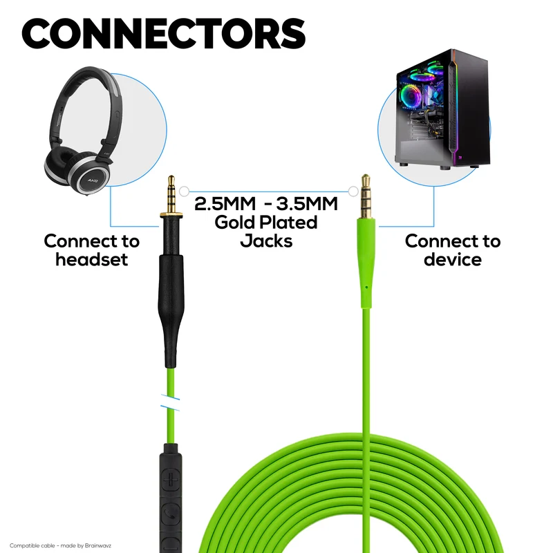 Kapalit na Audio Cable na Tugma sa AKG K430 K450 K451 K452 K480 at Q460 – In-Line Remote