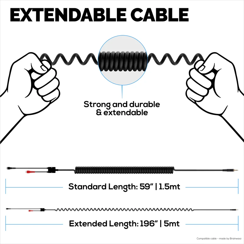 Cavo audio sostitutivo a spirale compatibile con le cuffie Sennheiser HD25, HD560, HD540, HD480, HD430, HD414 e HD250 - Jack placcati in oro da 3.5 mm