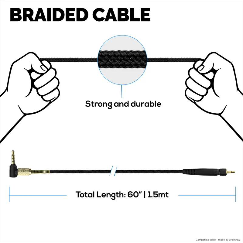 Kapalit na Audio Cable na Compatible sa Sennheiser GSP300, GSP350, GSP600 – Braided Nylon Cord, 3.5mm Right-Angle at 2.5mm Gold Plated Jacks