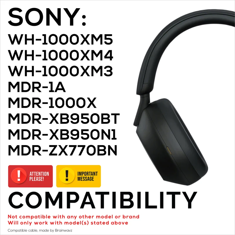 Cavo audio sostitutivo compatibile con Sony MDR-1000X WH-1000XM5 WH-1000XM4 WH-1000XM3 MDR-1A WH-1000X MDR-XB950BT MDR-XB950N1 MDR-ZX770BN