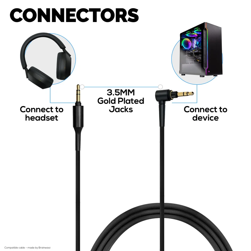 Cavo audio sostitutivo compatibile con Sony MDR-1000X WH-1000XM5 WH-1000XM4 WH-1000XM3 MDR-1A WH-1000X MDR-XB950BT MDR-XB950N1 MDR-ZX770BN