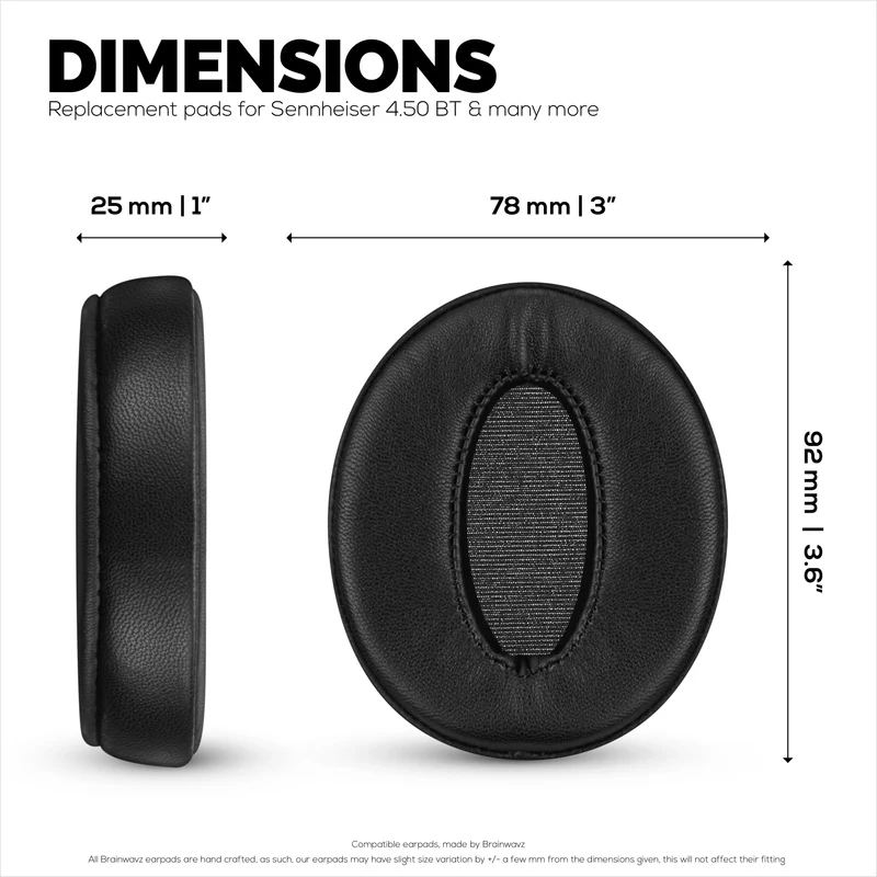 Mga Pamalit na Earpad para sa Sennheiser HD4.50BT HD4.50BTNC HD450BT HD4.50SE HD4.40BT HD4.30G HD4.20S HD458BT HD450 HD400S HD 350BT. Malambot na Tunay na Katad + Memory Foam