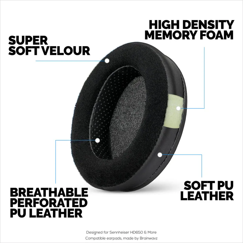 Cuscinetti spessi ibridi per cuffie Sennheiser HD600, HD650, HD660S, HD525, HD535, HD545 e Massdrop HD58X, HD6XX - Memory Foam con materiale ibrido in velluto e pelle PU