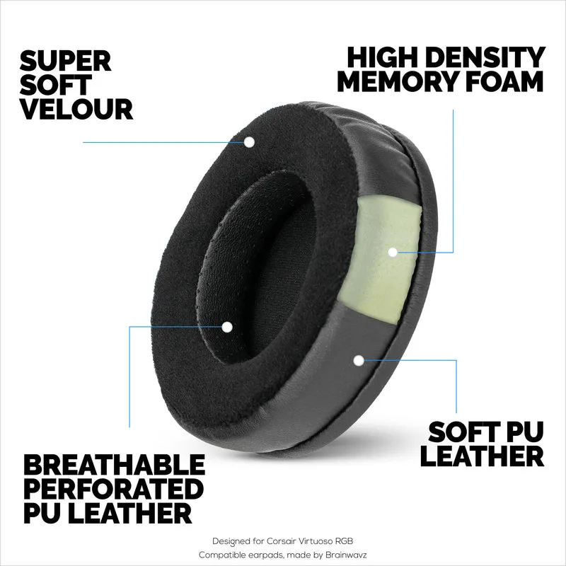 Cuscinetti spessi ibridi per cuffie Corsair Virtuoso RGB (wireless/XT/SE) - Memory Foam con materiale ibrido in velluto e pelle PU