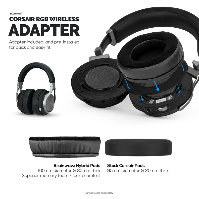 Cuscinetti spessi ibridi per cuffie Corsair Virtuoso RGB (wireless/XT/SE) - Memory Foam con materiale ibrido in velluto e pelle PU