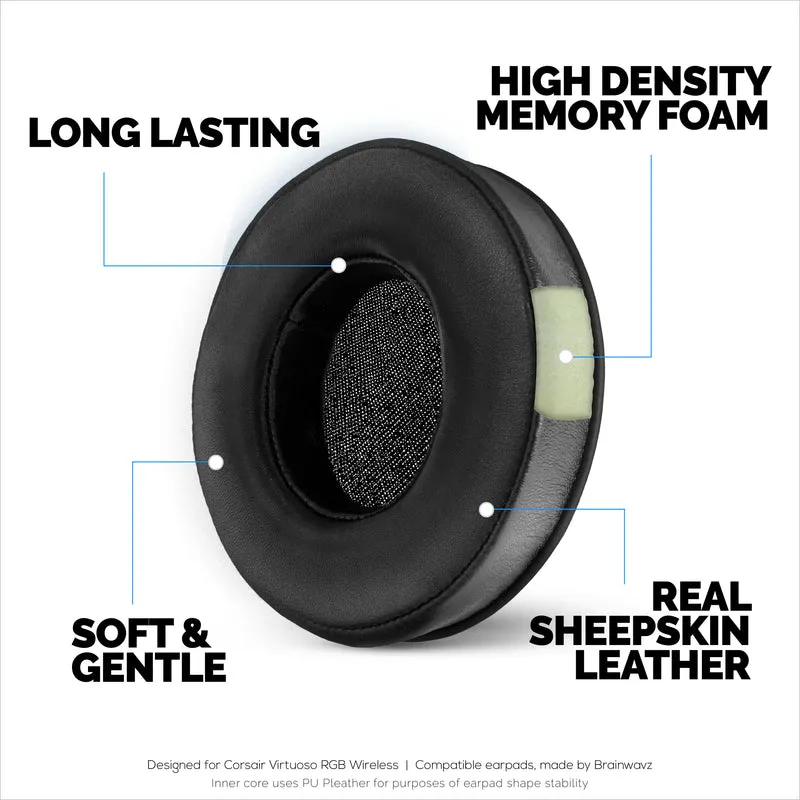 Cuscinetti in pelle di pecora per cuffie Corsair Virtuoso RGB (Wireless/XT/SE) - Memory Foam con morbida pelle di pecora