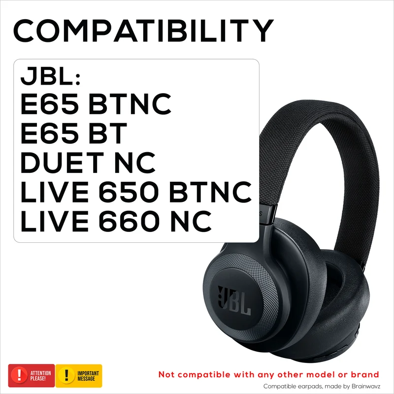 Cuscinetti di ricambio per JBL E65 (E65BT E65BTNC), Live 650 (650NC 650BTNC), Live 660 (660NC 660BTNC) e Duet NC, morbidi cuscinetti in pelle PU