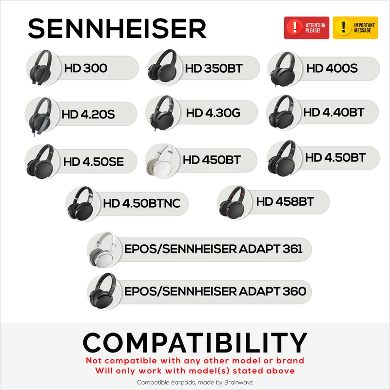 Cuscinetti auricolari di ricambio per Sennheiser HD4.50BT HD4.50BTNC HD450BT HD4.50SE HD4.40BT HD4.30G HD4.20S HD458BT HD450 HD400S HD 350BT. Morbida pelle PU + memory foam