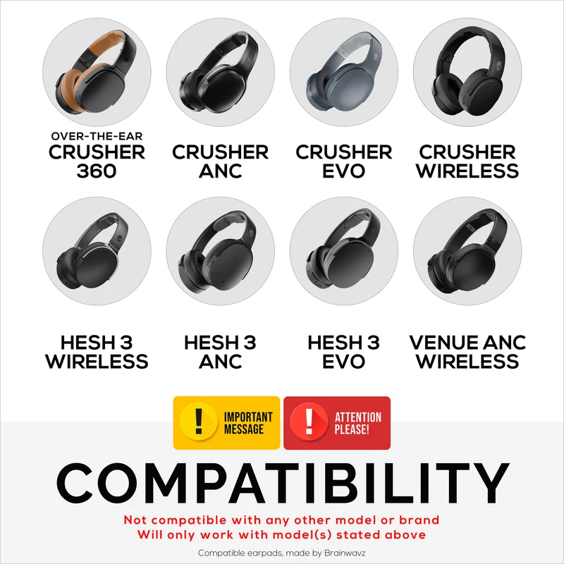 Cuscinetti di ricambio per Skullcandy Crusher Wireless, Hesh 3/ANC/EVO, Venue ANC e altro - Schiuma extra confortevole, resistenza e isolamento acustico