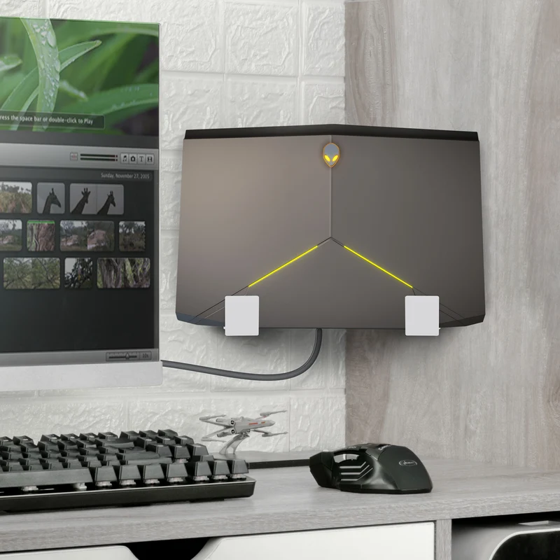 Portacavi angolare da 2.5" e supporto per montaggio a parete del router, adesivo e avvitabile, per switch di rete, modem, Wi-Fi Mesh, Apple TV, fotocamere, altoparlanti e altro, dispositivi fino a 2.5"/63 mm di spessore
