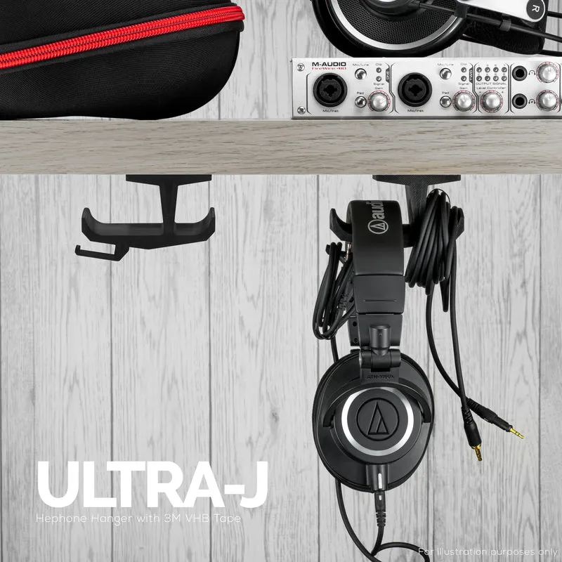 Ultra-J: Under Desk Headphone Hanger Holder na may Cable Hook