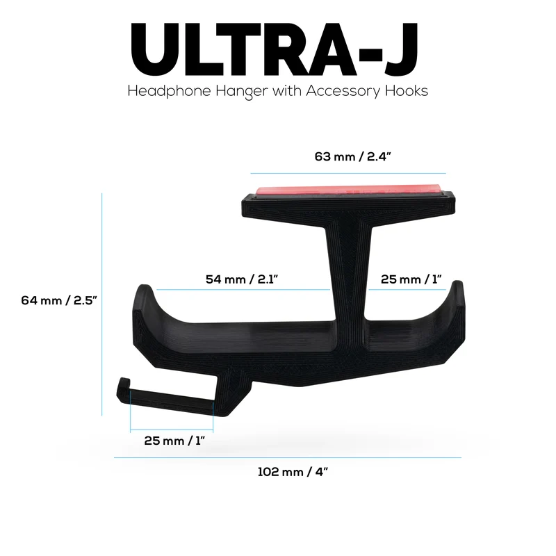 Ultra-J: Under Desk Headphone Hanger Holder na may Cable Hook