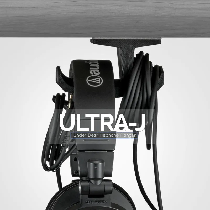 Ultra-J: Under Desk Headphone Hanger Holder na may Cable Hook