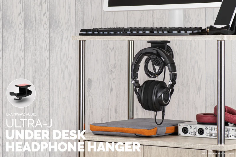Ultra-J: Under Desk Headphone Hanger Holder na may Cable Hook