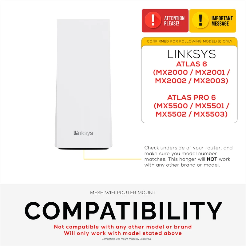 Wall Mount Para sa Linksys Atlas 6 / Atlas Pro 6 WiFi Router, Madaling I-install ang Holder Bracket, Bawasan ang Interference at Clutter