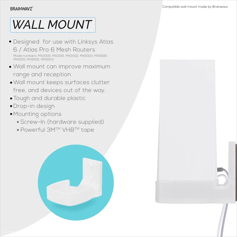 Wall Mount Para sa Linksys Atlas 6 / Atlas Pro 6 WiFi Router, Madaling I-install ang Holder Bracket, Bawasan ang Interference at Clutter