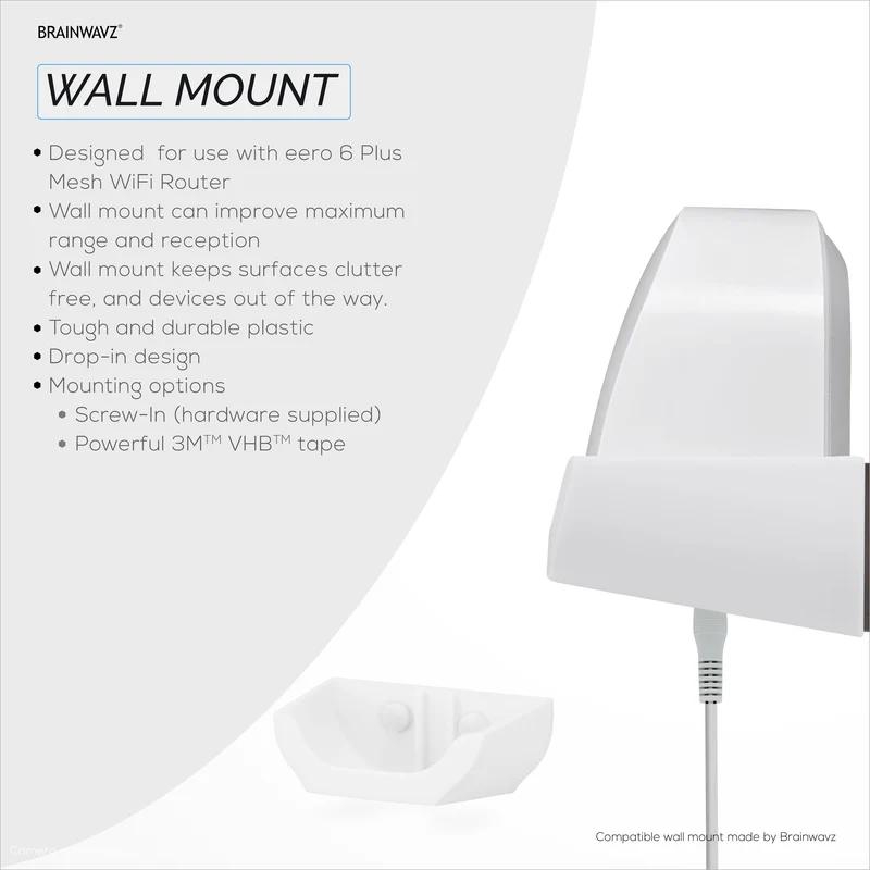 Screwless Wall Mount Para sa EERO 6 Plus Mesh Wifi Router (GUMAGANA LANG SA 6 PLUS), Malakas na VHB Adhesive, Madaling I-install, Bawasan ang Interference at Palakihin ang Saklaw, Dumikit at Screw-in Mounting