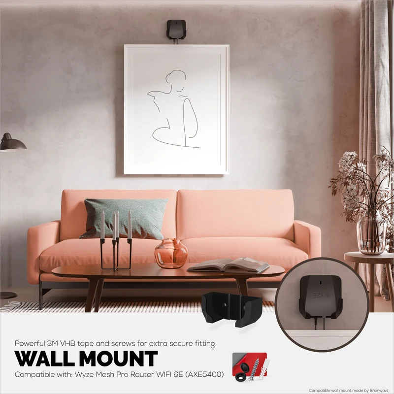 Wall Mount Compatible sa Wyze PRO (AXE5400) Mesh Router Wi-Fi 6E Tri-Band, Madaling I-install ang Holder Bracket, Bawasan ang Interference at Clutter