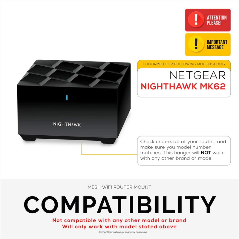 Screwless Wall Mount Para sa Netgear Nighthawk MK62 Router, Malakas na VHB Adhesive, Madaling I-install ang Holder, Bawasan ang Interference at Palakihin ang Saklaw, Dumikit at Screw-in Mounting