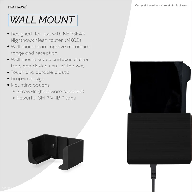 Screwless Wall Mount Para sa Netgear Nighthawk MK62 Router, Malakas na VHB Adhesive, Madaling I-install ang Holder, Bawasan ang Interference at Palakihin ang Saklaw, Dumikit at Screw-in Mounting