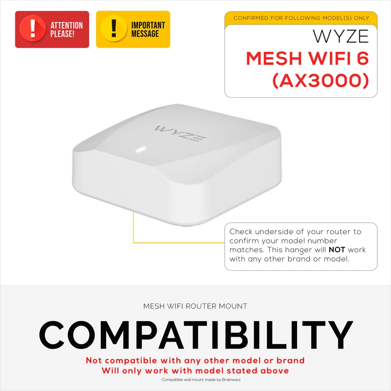Screwless Wall Mount Para sa Wyze WiFi 6 AX3000 Mesh Router, Malakas na VHB Adhesive, Madaling I-install, Bawasan ang Interference at Palakihin ang Saklaw, Dumikit at Screw-in Mounting